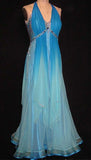 Blue Ombre Halter A-Line Chiffon Beading Long Party Dress Vintage Evening Dress, HZ0319