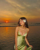 Green V Neck Straps Sheath Satin Split Long Party Dress Wedding Guest Dress, HZ0319