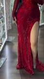 Charming Red Strapless Mermaid Split Sexy Long Evening Party Dress, HZ0319