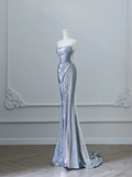 Silver Straps Mermaid Sequins Long Prom Dress Sexy Evening Gown, HZ0319