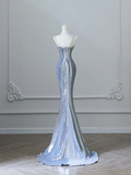 Silver Straps Mermaid Sequins Long Prom Dress Sexy Evening Gown, HZ0319
