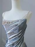 Silver Straps Mermaid Sequins Long Prom Dress Sexy Evening Gown, HZ0319