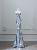 Silver Straps Mermaid Sequins Long Prom Dress Sexy Evening Gown, HZ0319