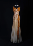 Orange Halter Mermaid Beading Long Prom Dress Vintage Evening Dress, HZ0319