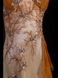 Orange Halter Mermaid Beading Long Prom Dress Vintage Evening Dress, HZ0319