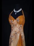 Orange Halter Mermaid Beading Long Prom Dress Vintage Evening Dress, HZ0319