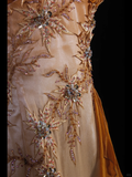 Orange Halter Mermaid Beading Long Prom Dress Vintage Evening Dress, HZ0319