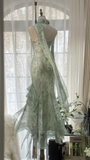 Elegant Light Green Sparkling Beaded Spaghetti Strap Romantic Chiffon Evening Dress Prom Dresses HZ0319