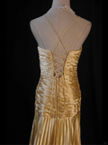 Gold Straps A-Line Satin Beading Long Prom Dress Vintage Evening Dress, HZ0319