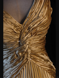 Gold Straps A-Line Satin Beading Long Prom Dress Vintage Evening Dress, HZ0319