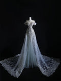 Stunning Off Shoulder Tulle Beading Mermaid Long Prom dress Wedding Dress, HZ0319