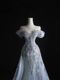 Stunning Off Shoulder Tulle Beading Mermaid Long Prom dress Wedding Dress, HZ0319