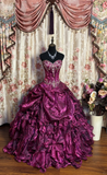 Dark Purple Strapless A-Line Chiffon Vintage Long Prom Dress Evening Gown, HZ0319