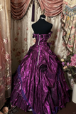 Dark Purple Strapless A-Line Satin Vintage Long Prom Dress Evening Gown, HZ0319