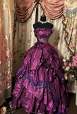 Dark Purple Strapless A-Line Satin Vintage Long Prom Dress Evening Gown, HZ0319