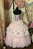 Light Pink Strapless A-Line Beading Vintage Long Prom Dress Evening Gown, HZ0319