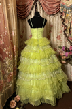 Grass Green Straps A-Line Tiered Vintage Long Prom Dress Evening Gown, HZ0319