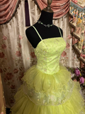 Grass Green Straps A-Line Tiered Vintage Long Prom Dress Evening Gown, HZ0319