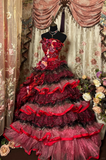 Gorgeous Red Strapless A-Line Layers Vintage Long Prom Dress Evening Gown, HZ0319