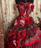 Gorgeous Red Strapless A-Line Layers Vintage Long Prom Dress Evening Gown, HZ0319