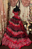 Gorgeous Red Strapless A-Line Layers Vintage Long Prom Dress Evening Gown, HZ0319