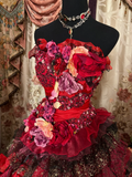 Gorgeous Red Strapless A-Line Layers Vintage Long Prom Dress Evening Gown, HZ0319