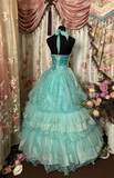 Tiffany Blue Halter A-Line Lace Sequins Vintage Long Prom Dress Evening Gown, HZ0319