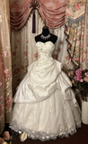 Retro White Strapless Beading A-Line Satin Vintage Wedding Dress Evening Gown, HZ0319