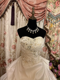 Retro White Strapless Beading A-Line Satin Vintage Wedding Dress Evening Gown, HZ0319