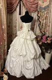 Retro White Strapless Beading A-Line Satin Vintage Wedding Dress Evening Gown, HZ0319