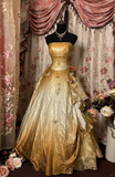 Gradient Strapless Beading A-Line Satin Vintage Long Party Dress Evening Gown, HZ0319