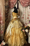 Gradient Strapless Beading A-Line Satin Vintage Long Party Dress Evening Gown, HZ0319