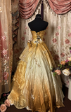 Gradient Strapless Beading A-Line Satin Vintage Long Party Dress Evening Gown, HZ0319