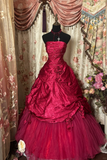 Wine Red Strapless A-Line Satin Vintage Long Party Dress Evening Gown, HZ0319