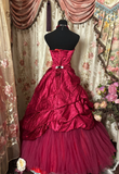 Wine Red Strapless A-Line Satin Vintage Long Party Dress Evening Gown, HZ0319