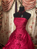 Wine Red Strapless A-Line Satin Vintage Long Party Dress Evening Gown, HZ0319