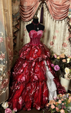 Wine Red Sweetheart A-Line Floral Vintage Long Party Dress Evening Gown, HZ0319
