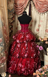 Wine Red Sweetheart A-Line Floral Vintage Long Party Dress Evening Gown, HZ0319