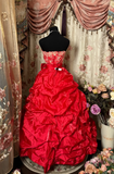 Retro Red Strapless A-Line Satin Vintage Long Party Dress Evening Gown, HZ0319