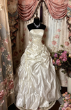Retro Strapless A-Line Appliques Satin Long Prom Dress Vintage Wedding Dress, HZ0319