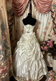 Retro Strapless A-Line Appliques Satin Long Prom Dress Vintage Wedding Dress, HZ0319