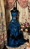 Navy Blue Sweetheart A-Line Satin Retro Long Party Dress Evening Gown, HZ0319