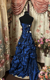 Navy Blue Sweetheart A-Line Satin Beading Long Party Dress Evening Gown, HZ0319