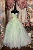 Light Green Sweetheart A-Line Tulle Vintage Long Party Dress Evening Gown, HZ0319
