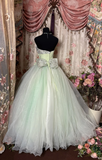 Light Green Sweetheart A-Line Tulle Vintage Long Party Dress Evening Gown, HZ0319