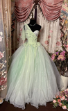 Light Green Sweetheart A-Line Tulle Vintage Long Party Dress Evening Gown, HZ0319