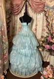 Light Blue Straps A-Line Organza Lace Fairy Long Party Dress Birthday Ball Gown, HZ0319
