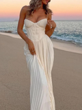 White Strapless A-Line Chiffon Long Party Dress Fashion Evening Party Dress, HZ0319