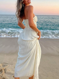 White Strapless A-Line Chiffon Long Party Dress Fashion Evening Party Dress, HZ0319
