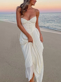 White Strapless A-Line Chiffon Long Party Dress Fashion Evening Party Dress, HZ0319
